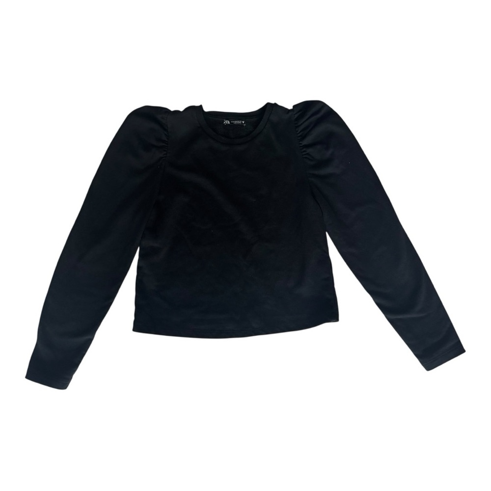 "Zara Black Puff Sleeve Top Women’s Size S Crew Neck Shoulder Detail